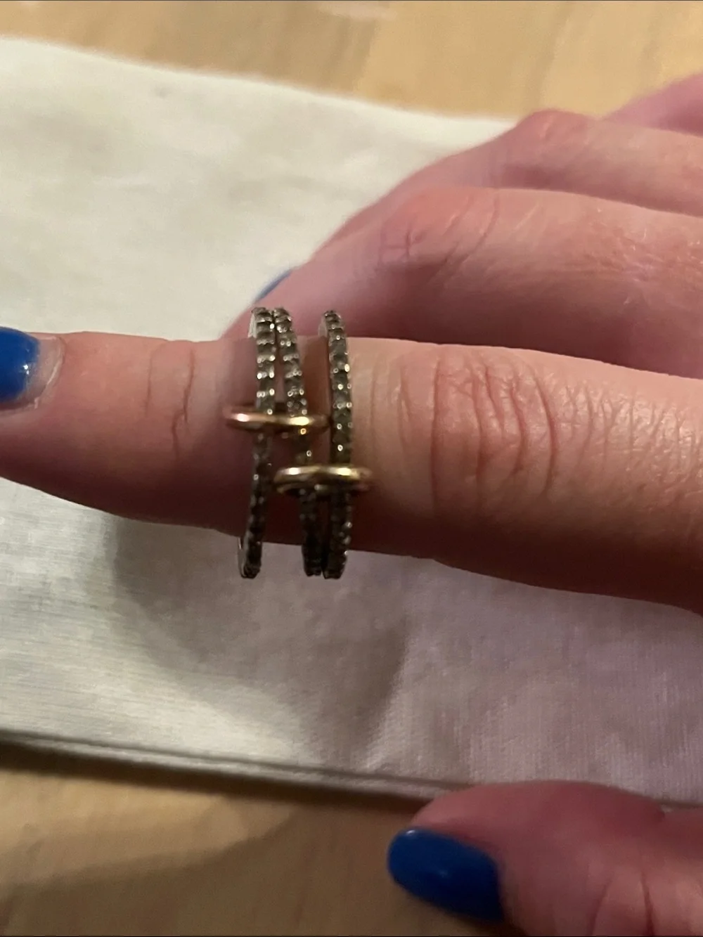Elegant Triple-Band Pavé Ring with Gold Accents - Diamond Stones